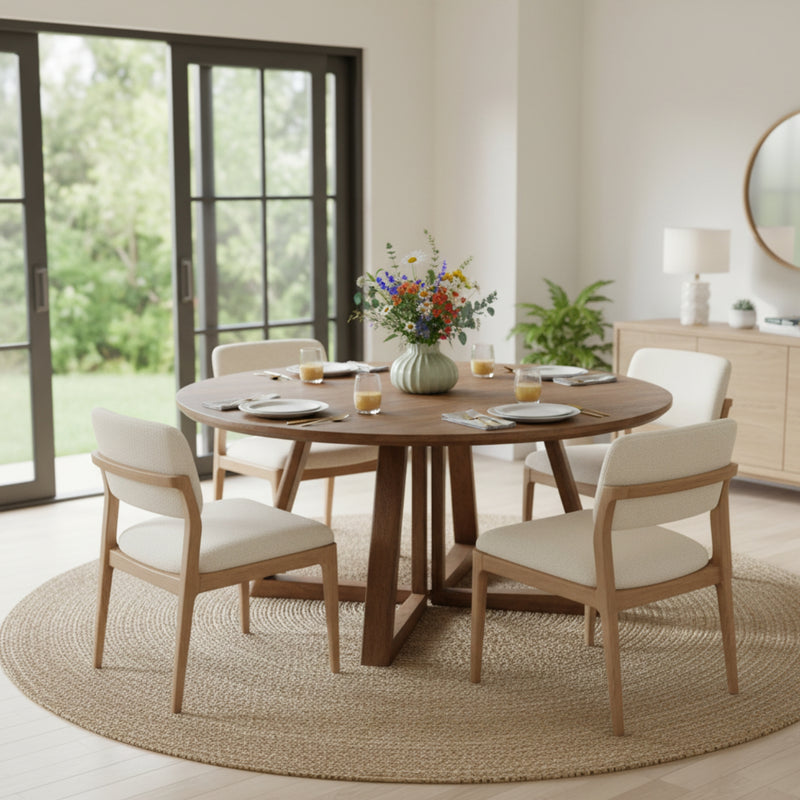 Chatteris 160cm Solid Timber Round Dining Table Brown