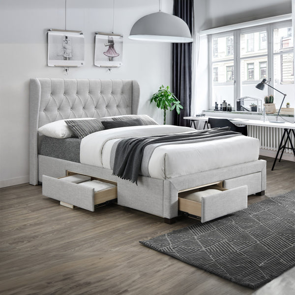 Chelsea Double Bed Frame Storage Drawer Stone Grey