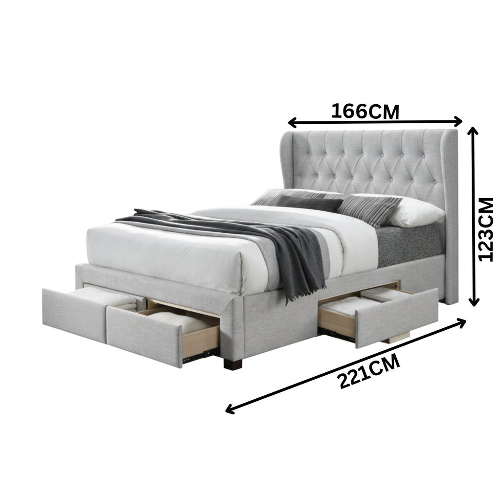 Chelsea Queen Bed Frame Storage Drawer Stone Grey