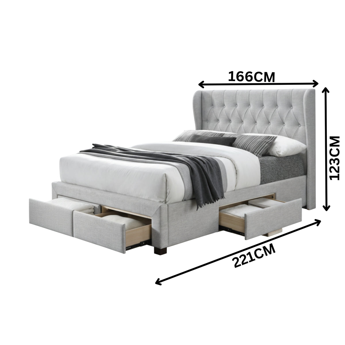 Chelsea Queen Bed Frame Storage Drawer Stone Grey
