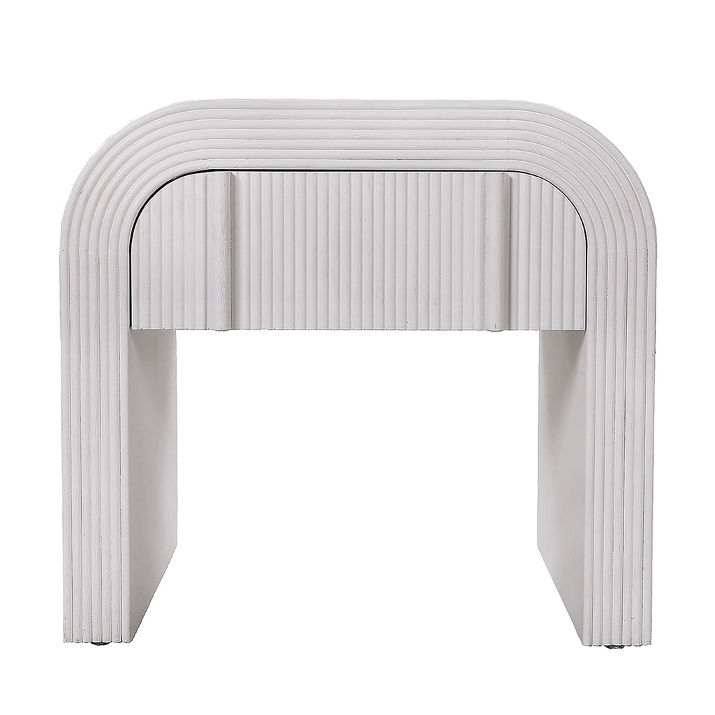 Chloe Channel Bedside Table Ivory and White Oak