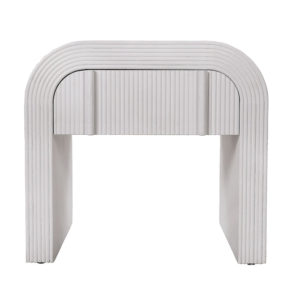 Chloe Channel Bedside Table Ivory and White Oak