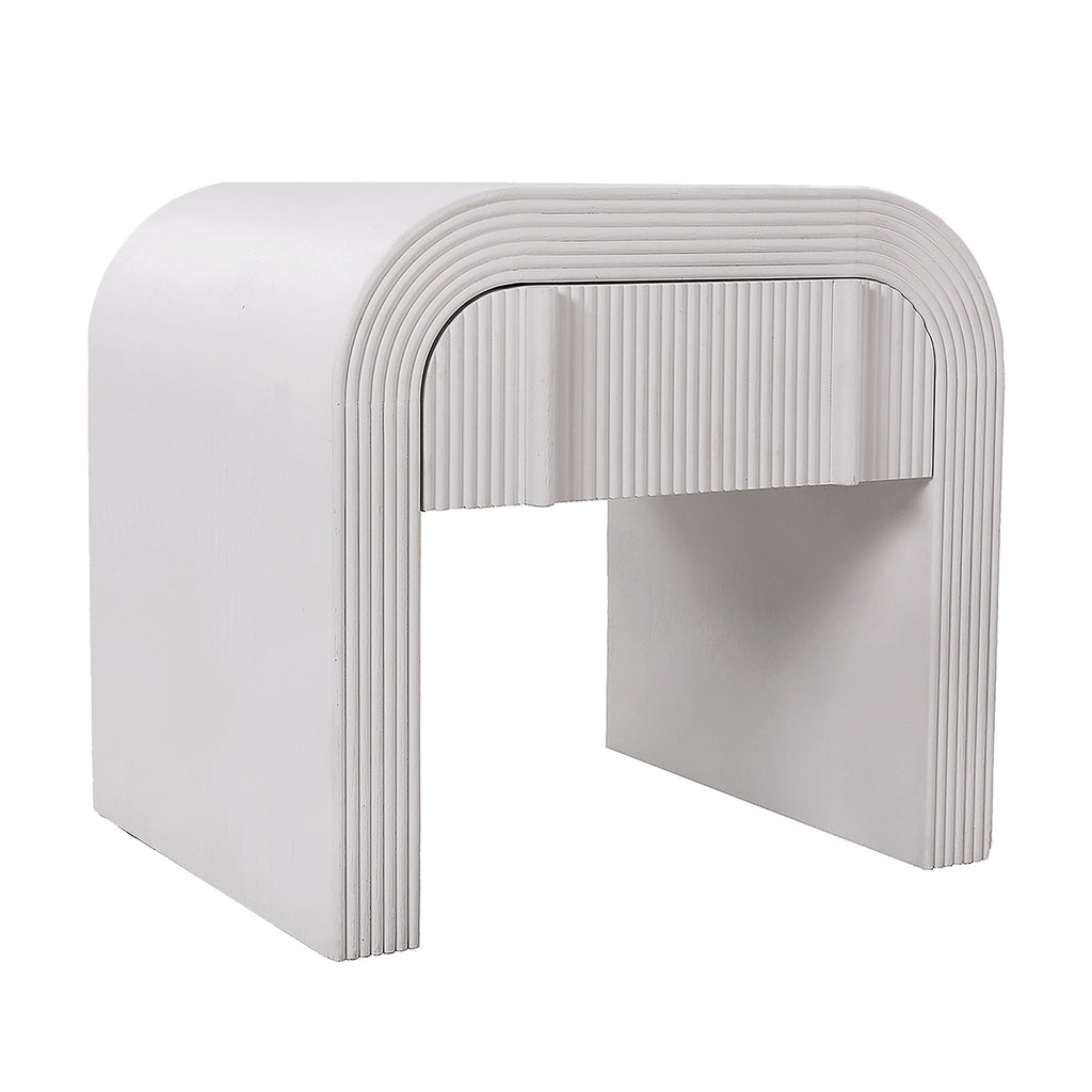 Chloe Channel Bedside Table Ivory and White Oak
