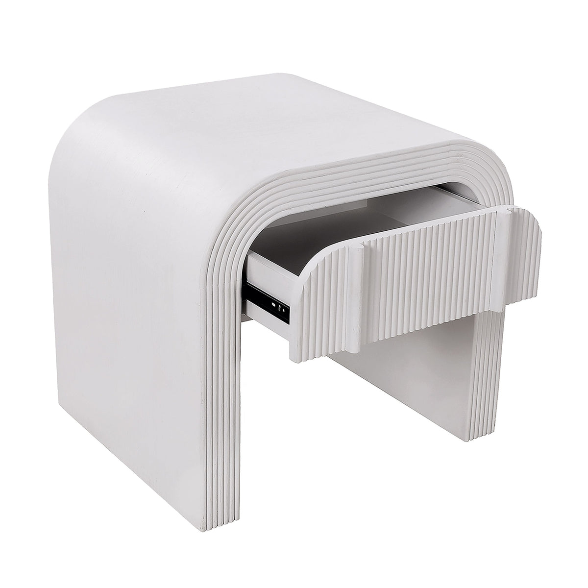 Chloe Channel Bedside Table Ivory and White Oak