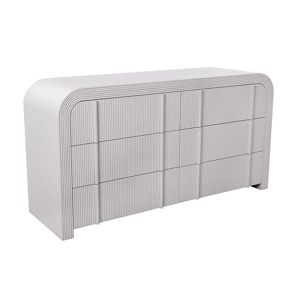 Chloe Channel Dresser Chest of 6 Drawers Ivory and White Oak