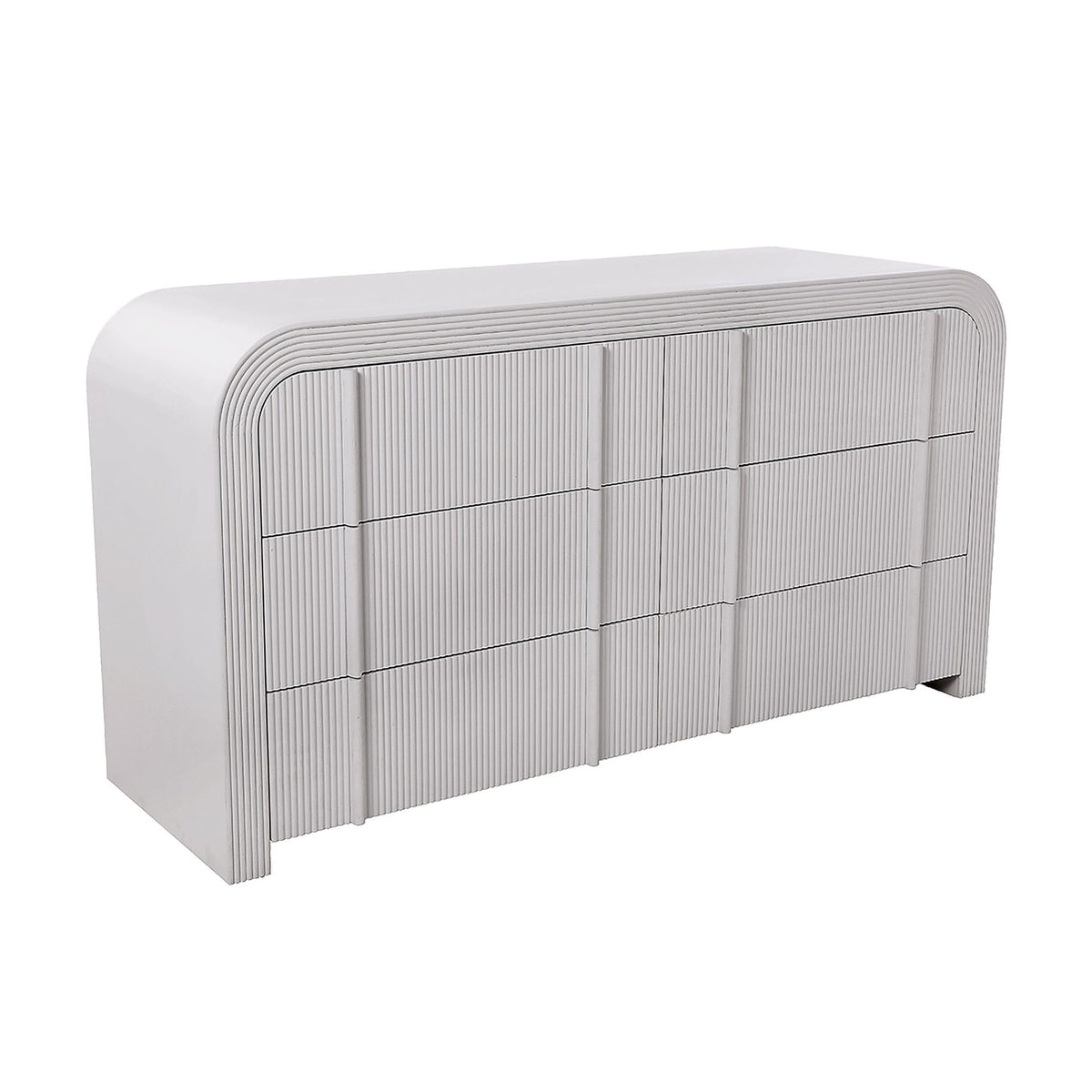 Chloe Channel Dresser Chest of 6 Drawers Ivory and White Oak