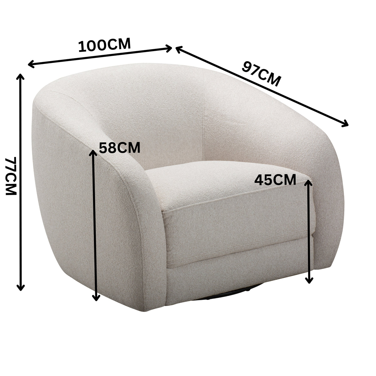 Cleopatra 1 Seater Swivel Fabric Sofa Lounge Linen Grey