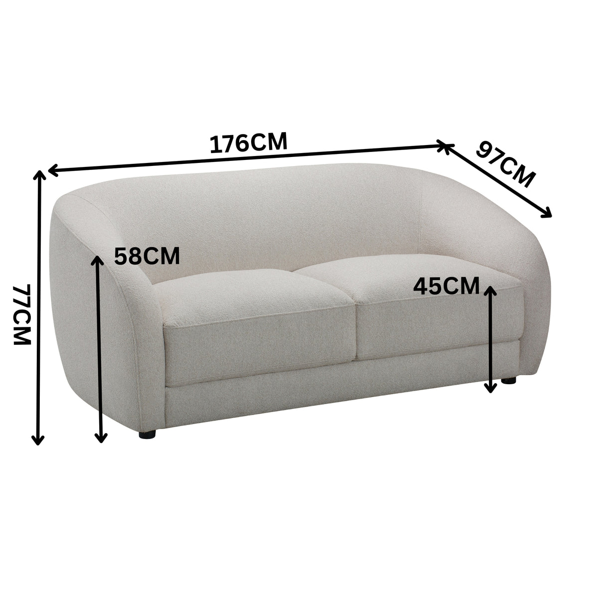 Cleopatra 2 Seater Fabric Sofa Lounge Linen Grey