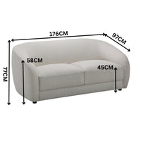 Cleopatra 2 Seater Fabric Sofa Lounge Linen Grey