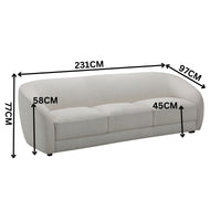 Cleopatra 3 Seater Fabric Sofa Lounge Linen Grey