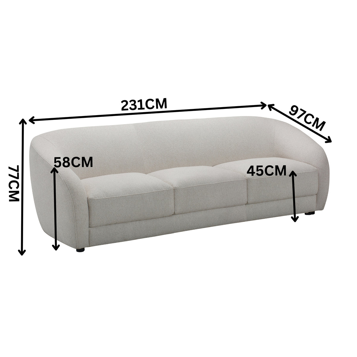 Cleopatra 3 Seater Fabric Sofa Lounge Linen Grey