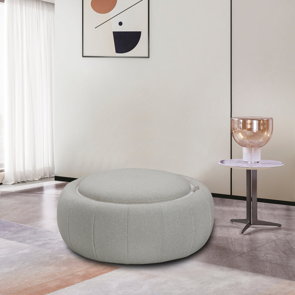 Cleopatra Fabric Ottoman Coffee Table Dual Function Linen Grey
