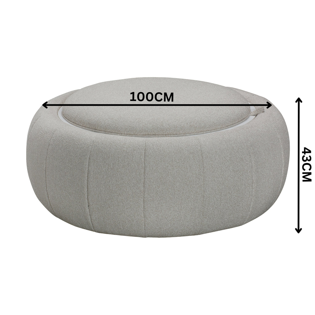 Cleopatra Fabric Ottoman Coffee Table Dual Function Linen Grey