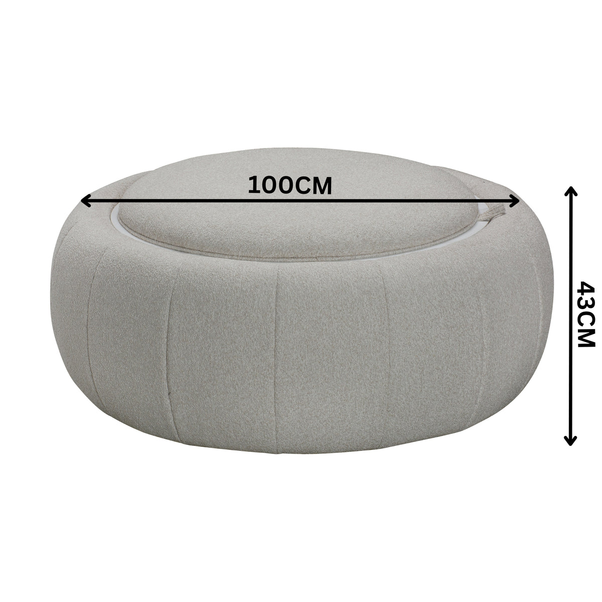 Cleopatra Fabric Ottoman Coffee Table Dual Function Linen Grey