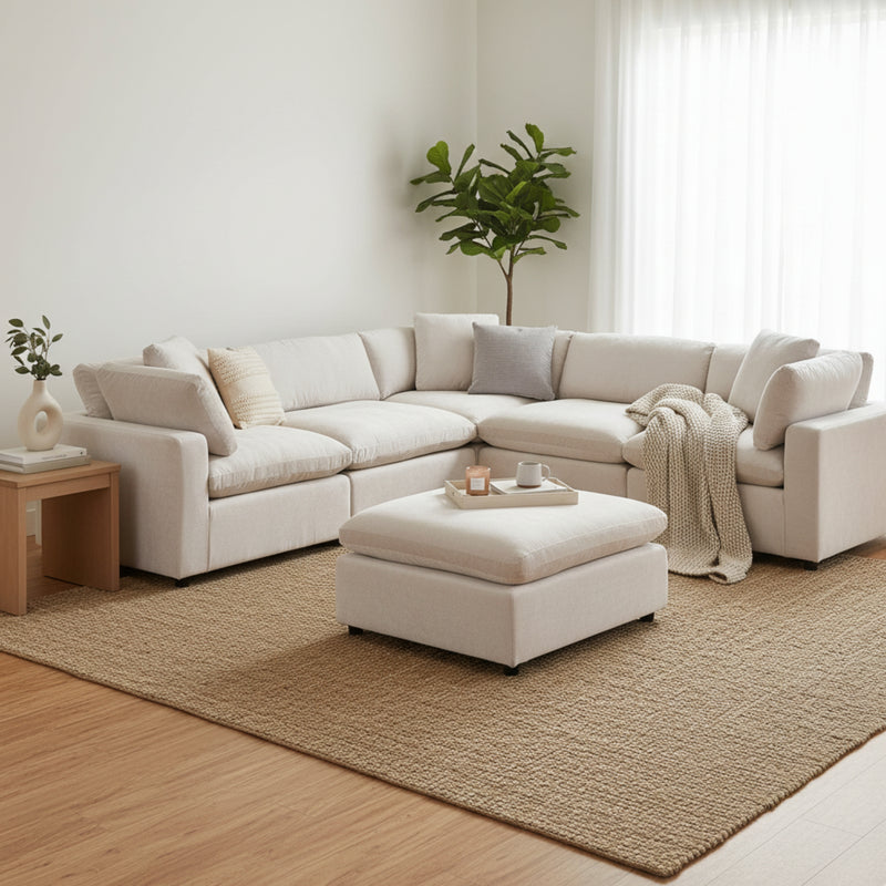 Cloud 4 Seater Modular Corner Sofa Lounge with Ottoman Beige – Divano ...