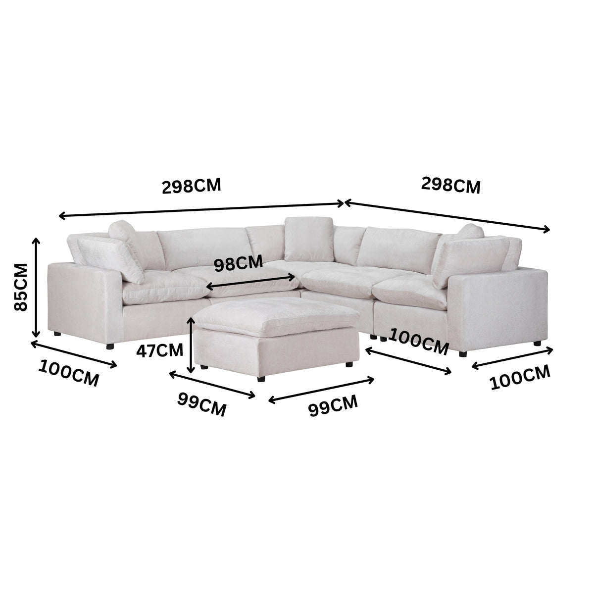 Cloud 4 Seater Modular Corner Sofa Lounge with Ottoman Beige
