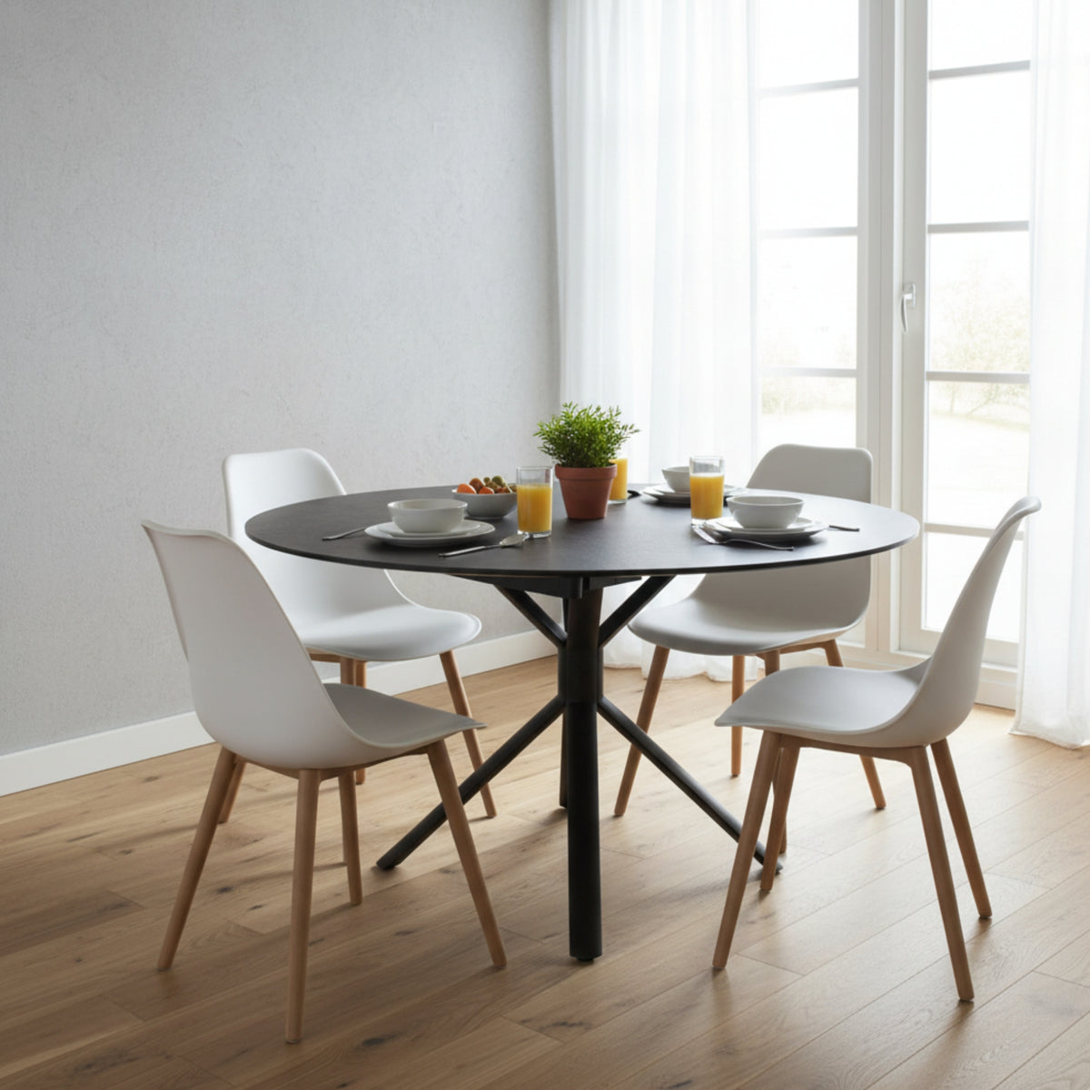 Colin 90-135cm Extendable Round Dining Table Ceramic Tempered Glass Top Dark Grey