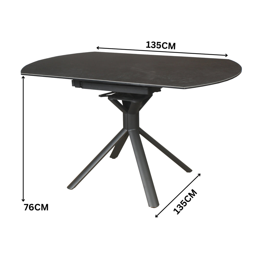 Colin 90-135cm Extendable Round Dining Table Ceramic Tempered Glass Top Dark Grey