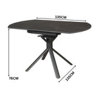 Colin 90-135cm Extendable Round Dining Table Ceramic Tempered Glass Top Dark Grey