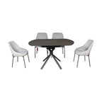 Colin 90-135cm Extendable Round Dining Table Ceramic Tempered Glass Top Dark Grey