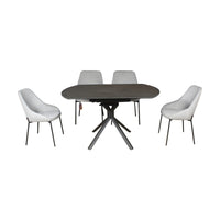 Colin 90-135cm Extendable Round Dining Table Ceramic Tempered Glass Top Dark Grey