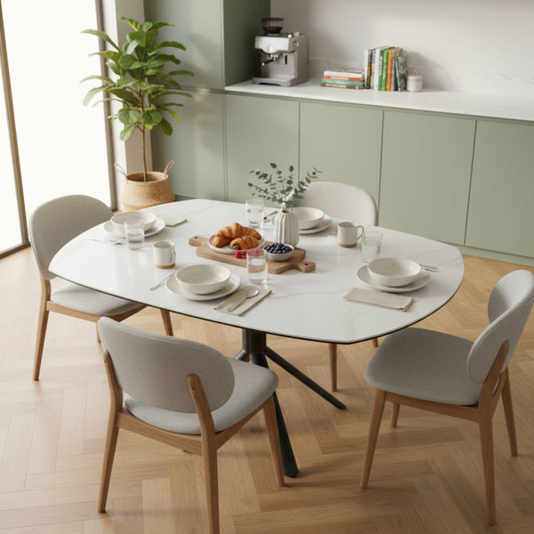 Colin 90-135cm Extendable Round Dining Table Ceramic Tempered Glass Top White