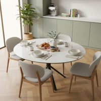 Colin 90-135cm Extendable Round Dining Table Ceramic Tempered Glass Top White
