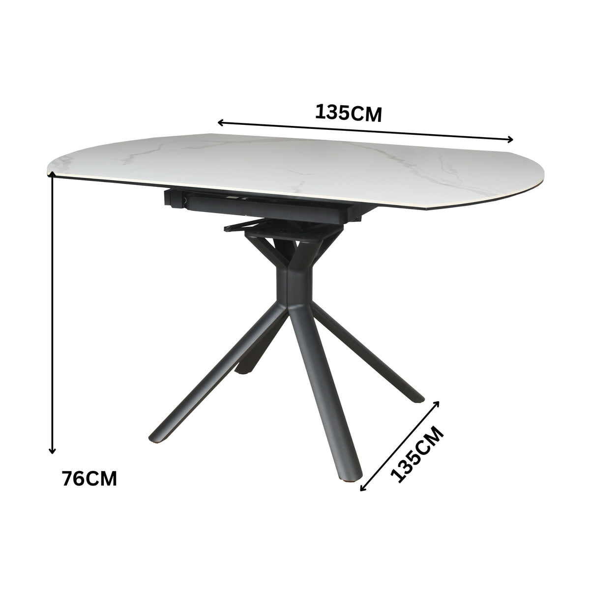 Colin 90-135cm Extendable Round Dining Table Ceramic Tempered Glass Top White