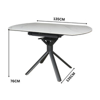 Colin 90-135cm Extendable Round Dining Table Ceramic Tempered Glass Top White