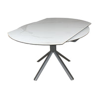 Colin 90-135cm Extendable Round Dining Table Ceramic Tempered Glass Top White
