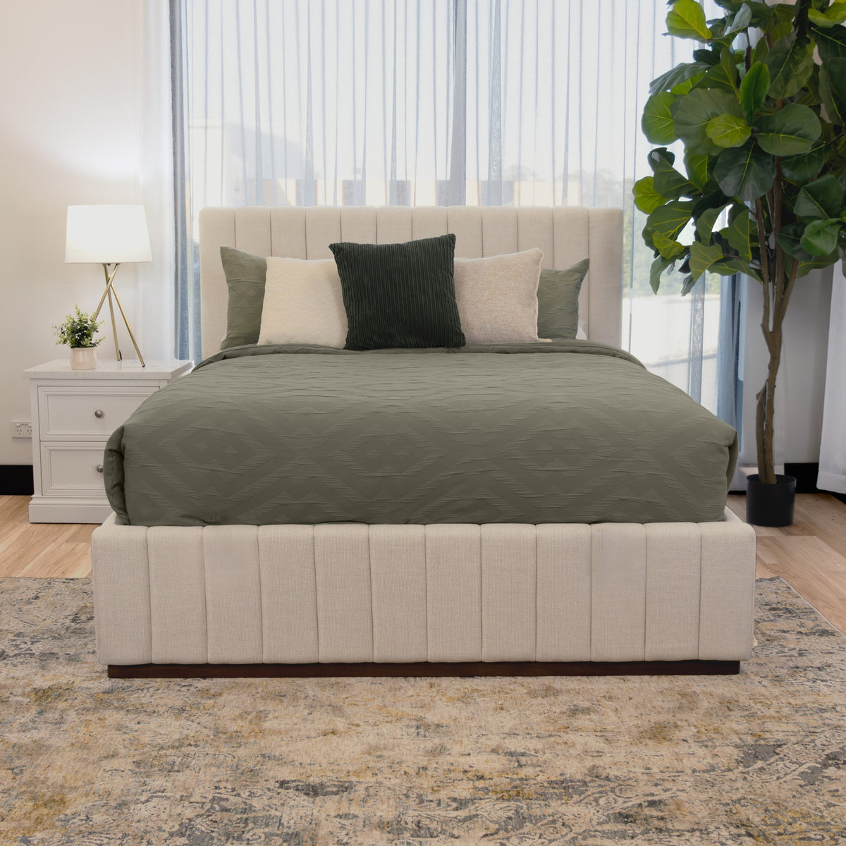 Collin Queen Bed Frame Gas Lift Storage Beige