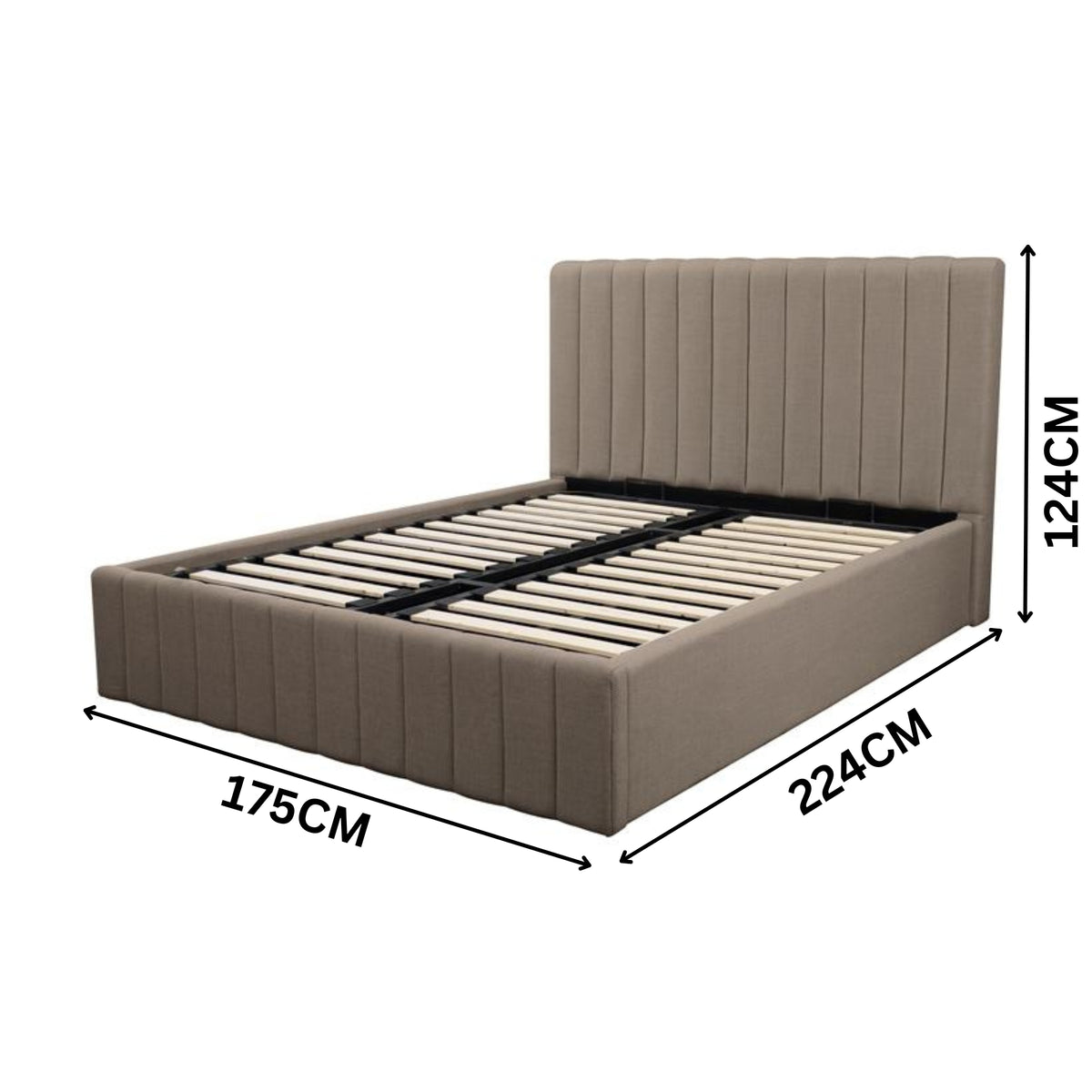 Collin Queen Bed Frame Gas Lift Storage Smoke Grey