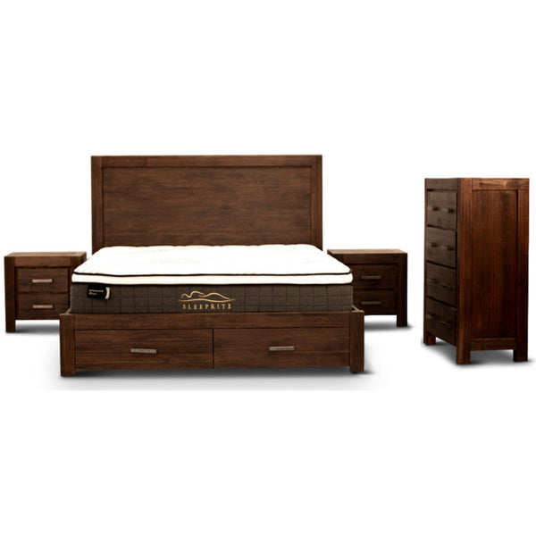 Comfortis 4pc Bed Bedside Tallboy Suite Queen 