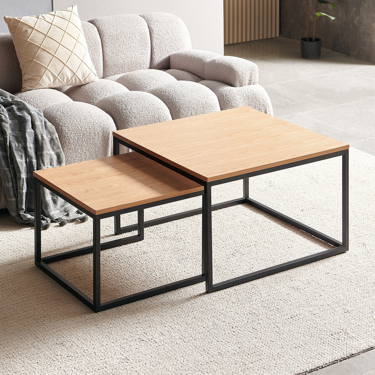 Cooper Set Of 2 Nesting Square Coffee Tables Oak 