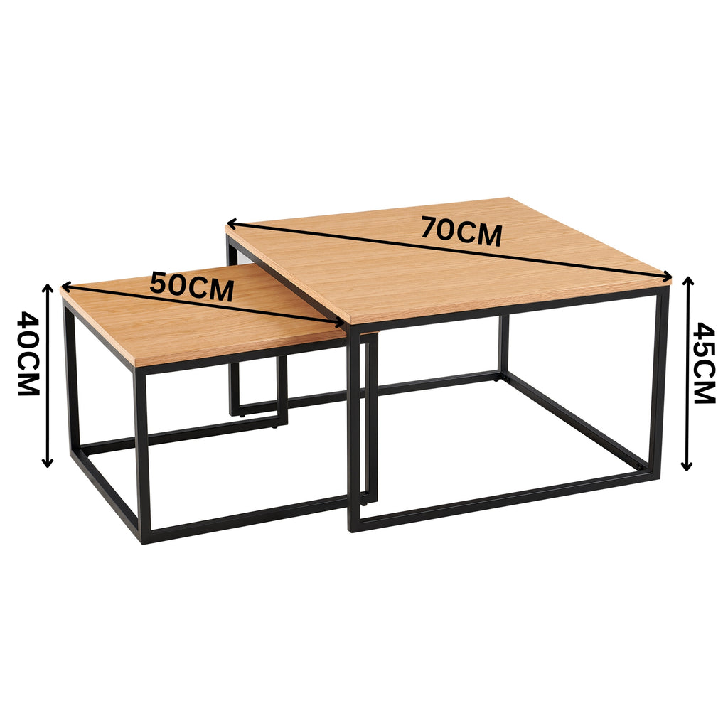 Cooper Set Of 2 Nesting Square Coffee Tables Oak 