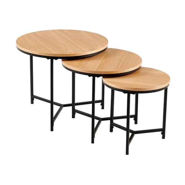 Cooper Set Of 3 Nesting Round Coffee Tables Oak 