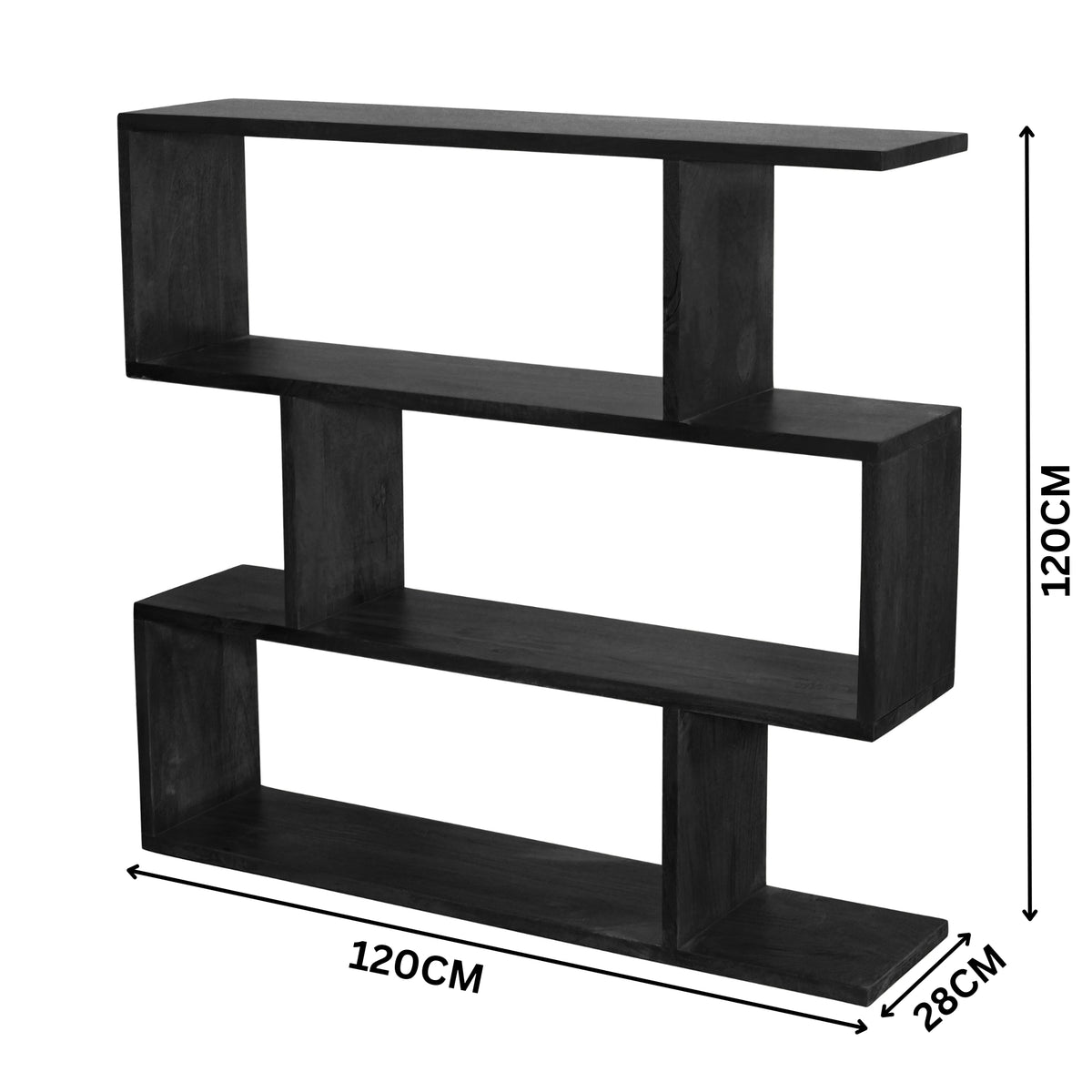 Corizon 120cm 3 Tier Bookshelf Storage Book Case Shelf Black