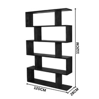 Corizon 120cm 5 Tier Bookshelf Storage Book Case Shelf Black