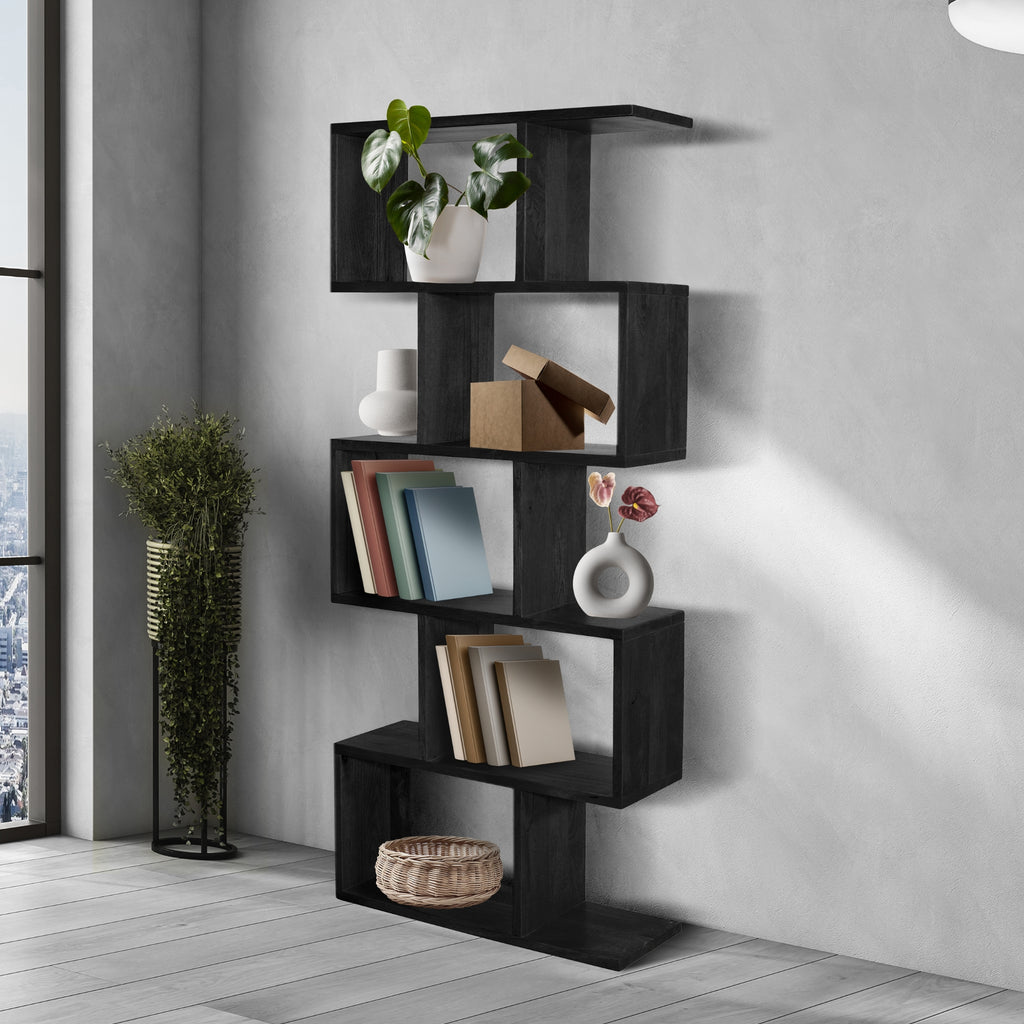 Corizon 80cm 5 Tier Bookshelf Storage Book Case Shelf Black