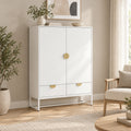 Cortez 100cm Highboard Storage Cabinet White, in a living room beside an armchair