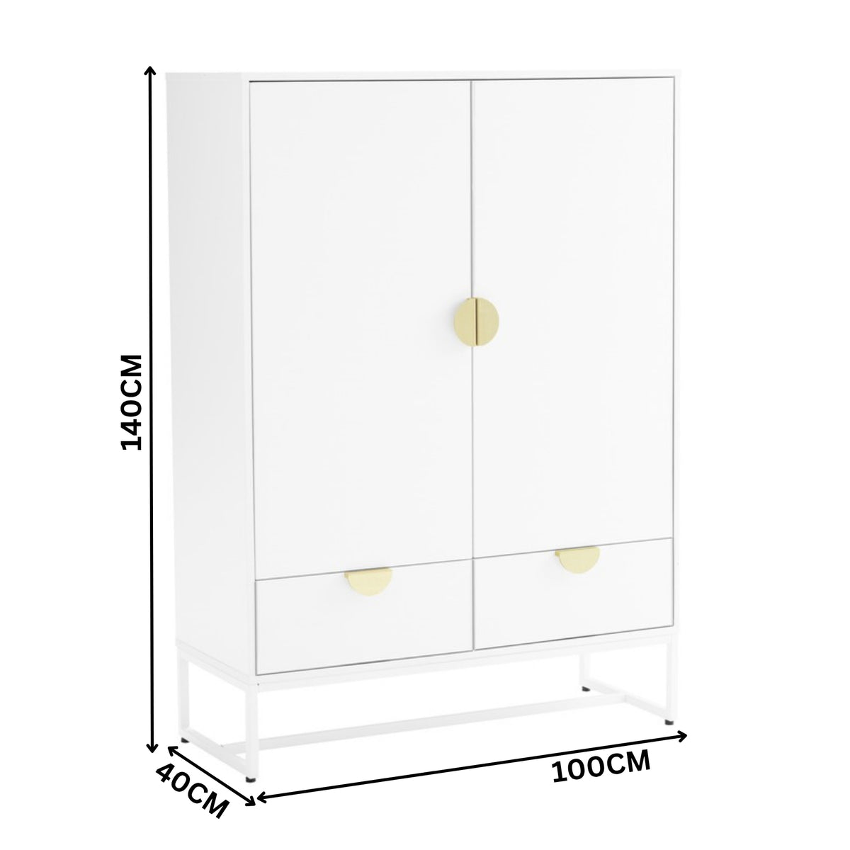 Cortez 100cm Highboard Storage Cabinet White — dimensions diagram