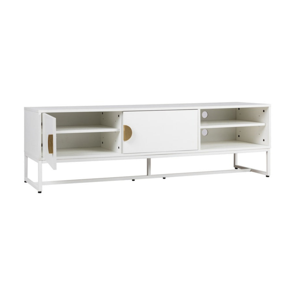 Cortez 160cm ETU Entertainment TV Unit White, front view with the sliding door moved across