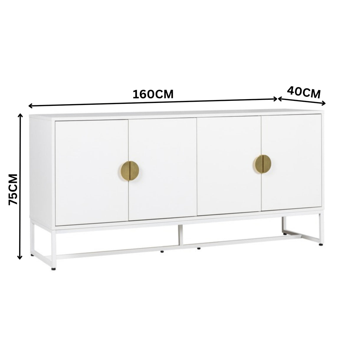 Cortez 160cm Sideboard Buffet Table White — dimensions diagram