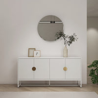 Cortez 160cm Sideboard Buffet Table White, in an entryway beneath a round mirror