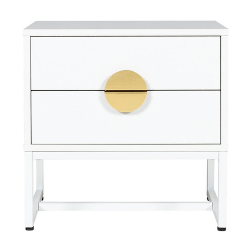 Cortez 2 Drawer Bedside Table White, front view on a white background