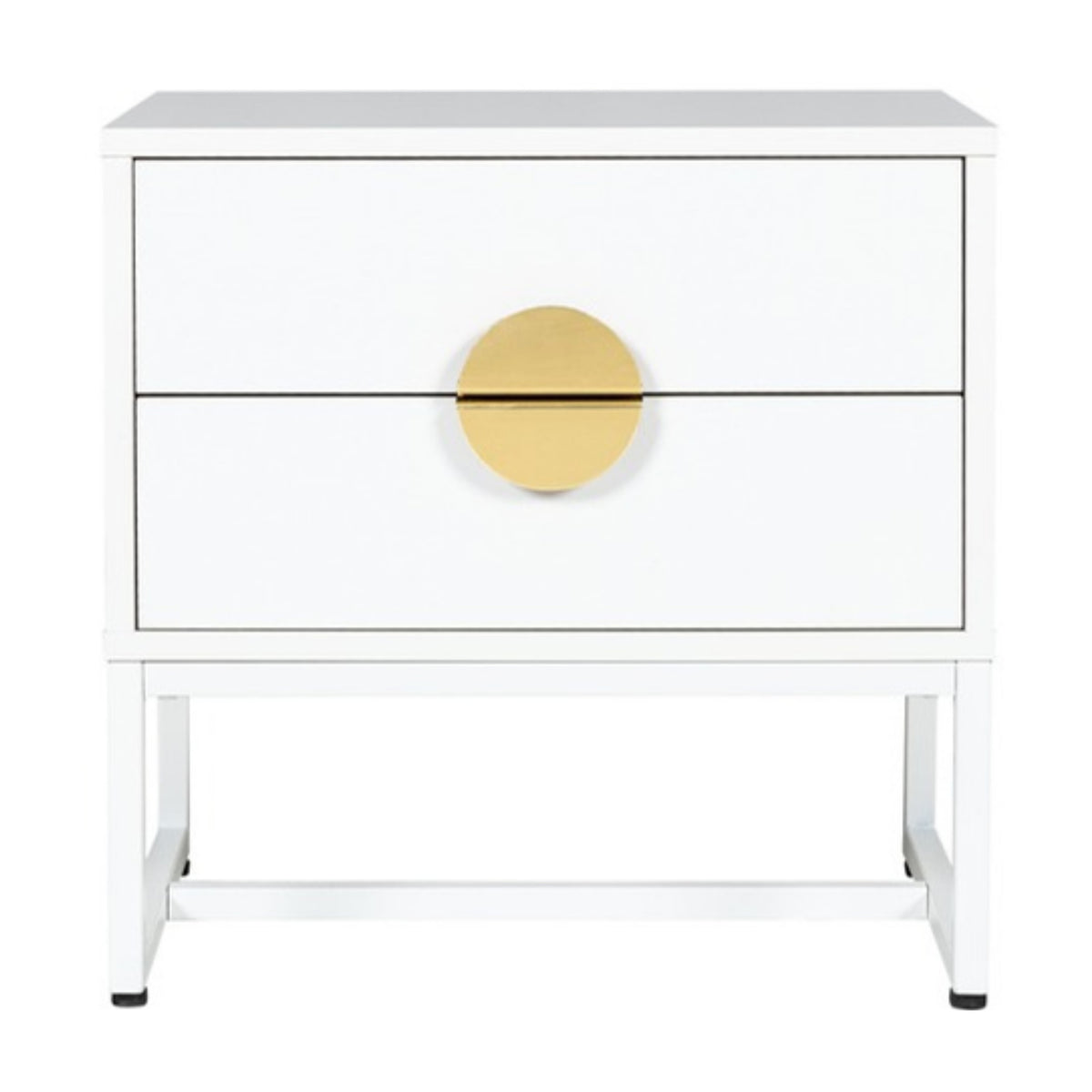 Cortez 2 Drawer Bedside Table White, front view on a white background