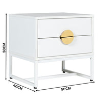 Cortez 2 Drawer Bedside Table White — dimensions diagram