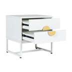 Cortez 2 Drawer Bedside Table White, angled view with both drawers open