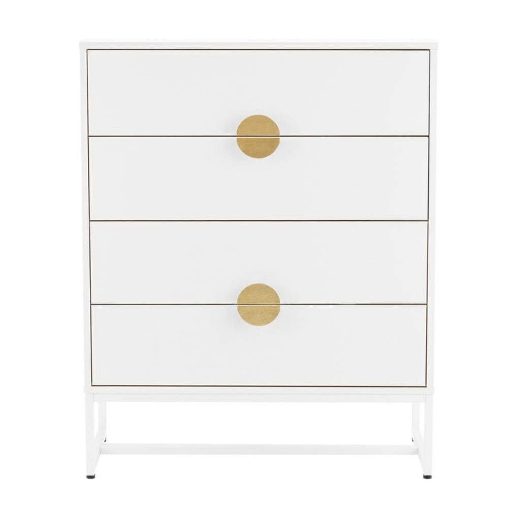Cortez 80cm Tallboy Chest of 4 Drawers White, front view on a white background