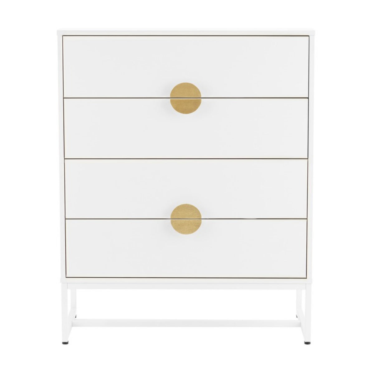 Cortez 80cm Tallboy Chest of 4 Drawers White, front view on a white background